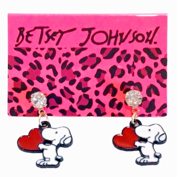NEW Betsey Johnson Sparkling Crystal Snoopy Gold Drop Dangle Earrings - Picture 1 of 3